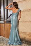 Off Shoulder High Slit Mermaid Satin Formal Evening Gown Prom Party Dresses