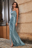 Off Shoulder High Slit Mermaid Satin Formal Evening Gown Prom Party Dresses