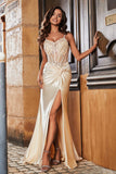 Spaghetti Straps High Slit Sheath Formal Evening Gown Prom Party Dresses