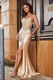 Spaghetti Straps High Slit Sheath Formal Evening Gown Prom Party Dresses