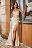 Spaghetti Straps High Slit Sheath Formal Evening Gown Prom Party Dresses