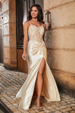 Spaghetti Straps High Slit Sheath Formal Evening Gown Prom Party Dresses