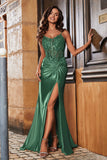 Spaghetti Straps High Slit Sheath Formal Evening Gown Prom Party Dresses