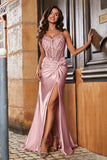 Spaghetti Straps High Slit Sheath Formal Evening Gown Prom Party Dresses