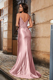Spaghetti Straps High Slit Sheath Formal Evening Gown Prom Party Dresses
