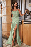 Spaghetti Straps High Slit Sheath Formal Evening Gown Prom Party Dresses