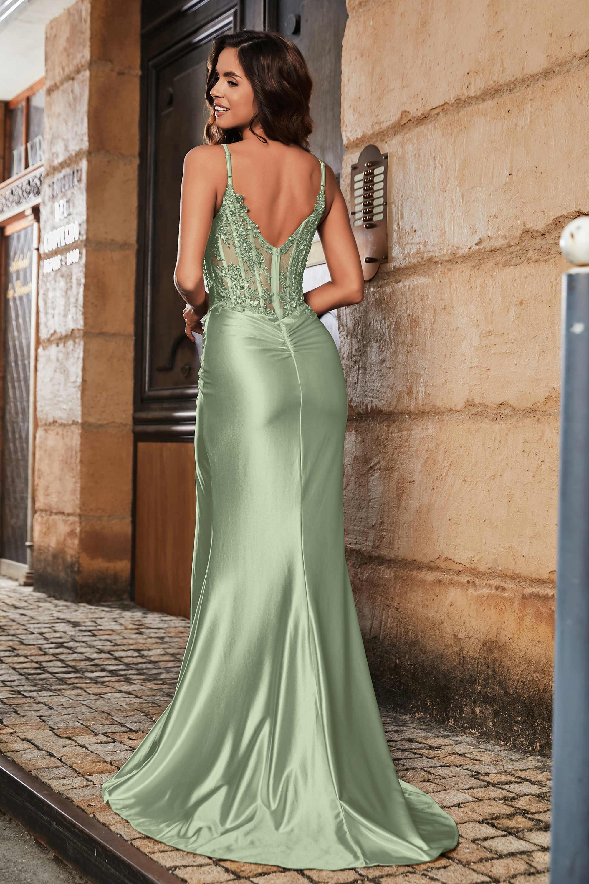 Spaghetti Straps High Slit Sheath Formal Evening Gown Prom Party Dresses
