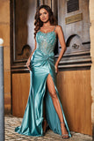 Spaghetti Straps High Slit Sheath Formal Evening Gown Prom Party Dresses