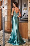 Spaghetti Straps High Slit Sheath Formal Evening Gown Prom Party Dresses