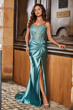 Spaghetti Straps High Slit Sheath Formal Evening Gown Prom Party Dresses
