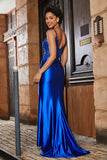 Spaghetti Straps High Slit Sheath Formal Evening Gown Prom Party Dresses