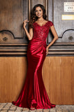 Pleated Backless Mermaid Satin Sweep Train Formal Evening Gown Prom Party Dresses