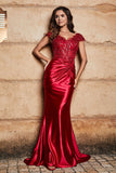 Pleated Backless Mermaid Satin Sweep Train Formal Evening Gown Prom Party Dresses