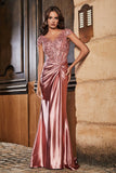 Pleated Backless Mermaid Satin Sweep Train Formal Evening Gown Prom Party Dresses