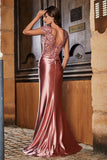 Pleated Backless Mermaid Satin Sweep Train Formal Evening Gown Prom Party Dresses