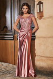 Pleated Backless Mermaid Satin Sweep Train Formal Evening Gown Prom Party Dresses