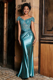 Pleated Backless Mermaid Satin Sweep Train Formal Evening Gown Prom Party Dresses