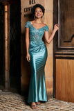 Pleated Backless Mermaid Satin Sweep Train Formal Evening Gown Prom Party Dresses