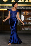 Pleated Backless Mermaid Satin Sweep Train Formal Evening Gown Prom Party Dresses