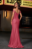 Pleated Side Slit Bodycon Satin Formal Evening Gown Prom Party Dresses