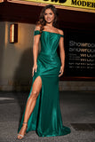 Pleated Side Slit Bodycon Satin Formal Evening Gown Prom Party Dresses