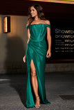 Pleated Side Slit Bodycon Satin Formal Evening Gown Prom Party Dresses