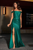 Pleated Side Slit Bodycon Satin Formal Evening Gown Prom Party Dresses
