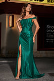 Pleated Side Slit Bodycon Satin Formal Evening Gown Prom Party Dresses