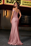 Pleated Side Slit Bodycon Satin Formal Evening Gown Prom Party Dresses