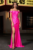 Pleated Side Slit Bodycon Satin Formal Evening Gown Prom Party Dresses