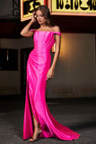 Pleated Side Slit Bodycon Satin Formal Evening Gown Prom Party Dresses