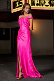 Pleated Side Slit Bodycon Satin Formal Evening Gown Prom Party Dresses