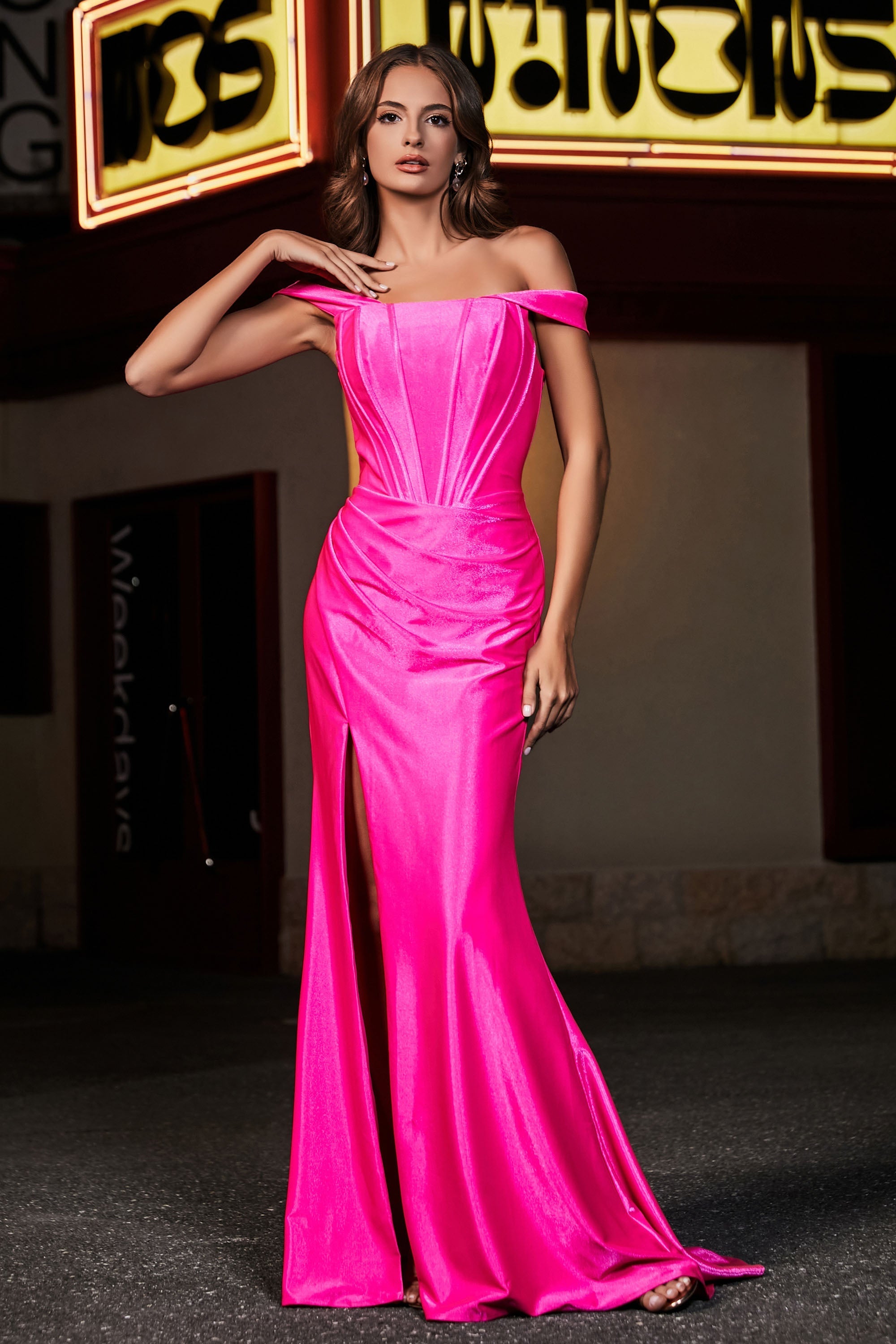Pleated Side Slit Bodycon Satin Formal Evening Gown Prom Party Dresses