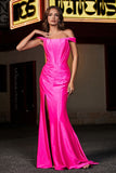 Pleated Side Slit Bodycon Satin Formal Evening Gown Prom Party Dresses