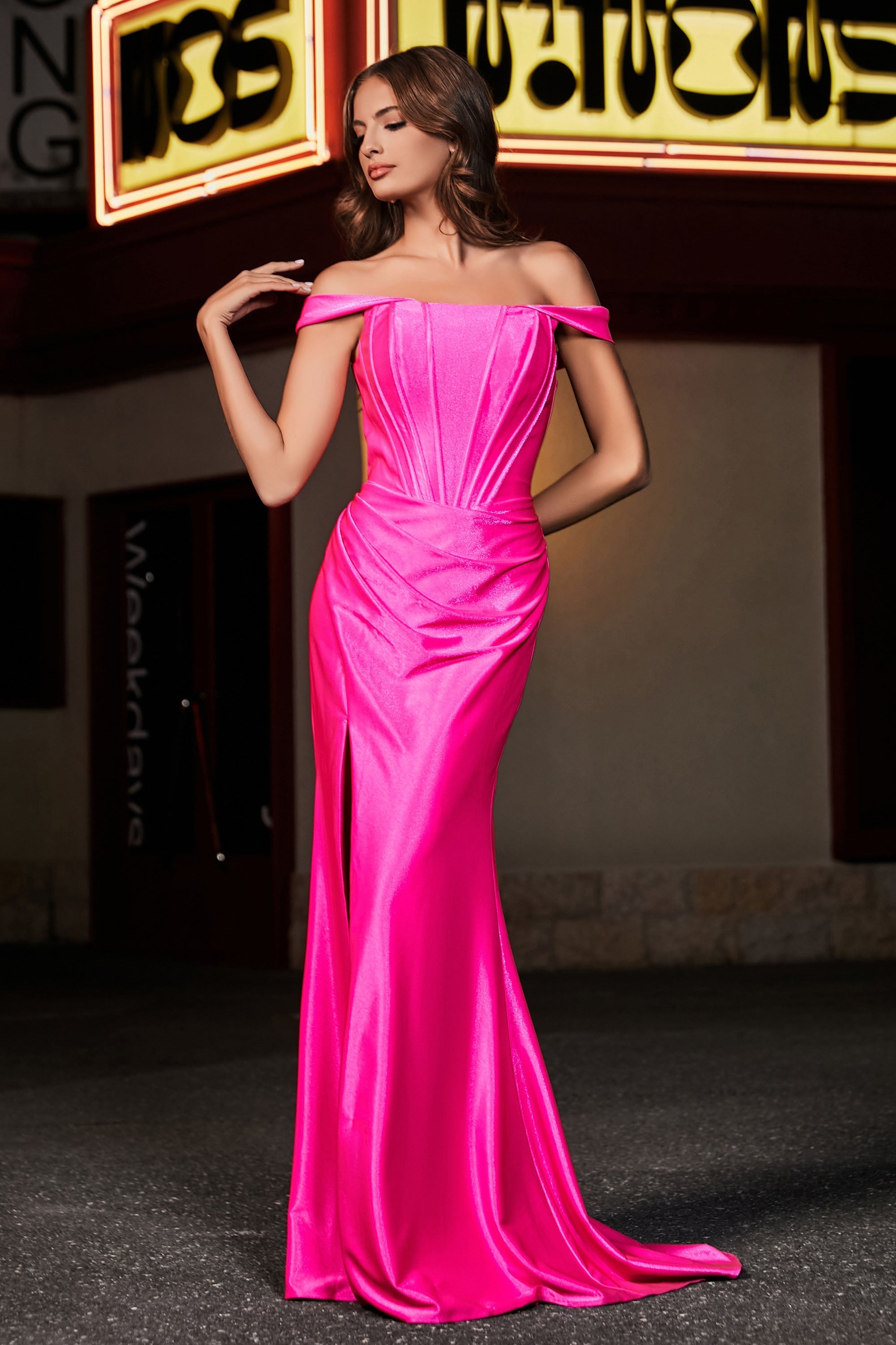 Pleated Side Slit Bodycon Satin Formal Evening Gown Prom Party Dresses