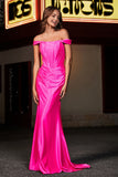 Pleated Side Slit Bodycon Satin Formal Evening Gown Prom Party Dresses