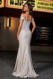 Pleated Side Slit Bodycon Satin Formal Evening Gown Prom Party Dresses