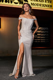 Pleated Side Slit Bodycon Satin Formal Evening Gown Prom Party Dresses