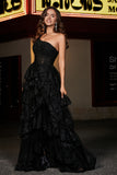 One-Shoulder Rüschen Tiered Tüll Formelle Abendkleid Party Prom Ballkleider