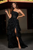 One-Shoulder Rüschen Tiered Tüll Formelle Abendkleid Party Prom Ballkleider