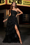 One-Shoulder Rüschen Tiered Tüll Formelle Abendkleid Party Prom Ballkleider