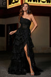 One-Shoulder Rüschen Tiered Tüll Formelle Abendkleid Party Prom Ballkleider