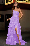 One-Shoulder Rüschen Tiered Tüll Formelle Abendkleid Party Prom Ballkleider