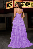 One-Shoulder Rüschen Tiered Tüll Formelle Abendkleid Party Prom Ballkleider