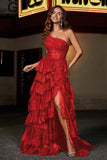 One-Shoulder Rüschen Tiered Tüll Formelle Abendkleid Party Prom Ballkleider