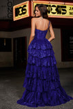 One-Shoulder Rüschen Tiered Tüll Formelle Abendkleid Party Prom Ballkleider
