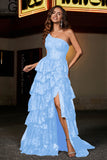 One-Shoulder Rüschen Tiered Tüll Formelle Abendkleid Party Prom Ballkleider