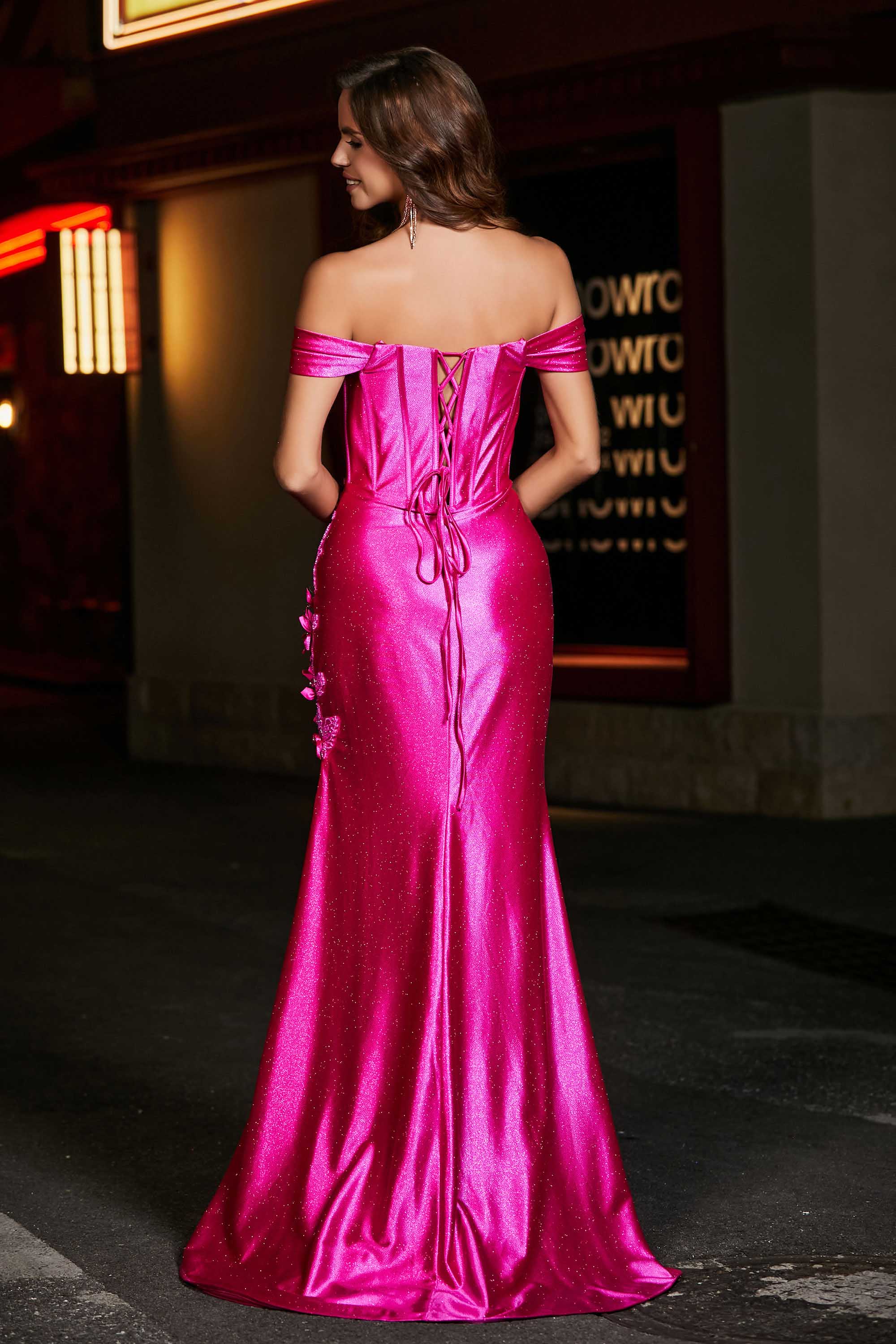 Applique Lace Up Mermaid Stretch Satin Formal Evening Gown Prom Party Dresses