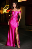 Applique Lace Up Mermaid Stretch Satin Formal Evening Gown Prom Party Dresses