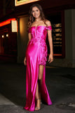 Applique Lace Up Mermaid Stretch Satin Formal Evening Gown Prom Party Dresses